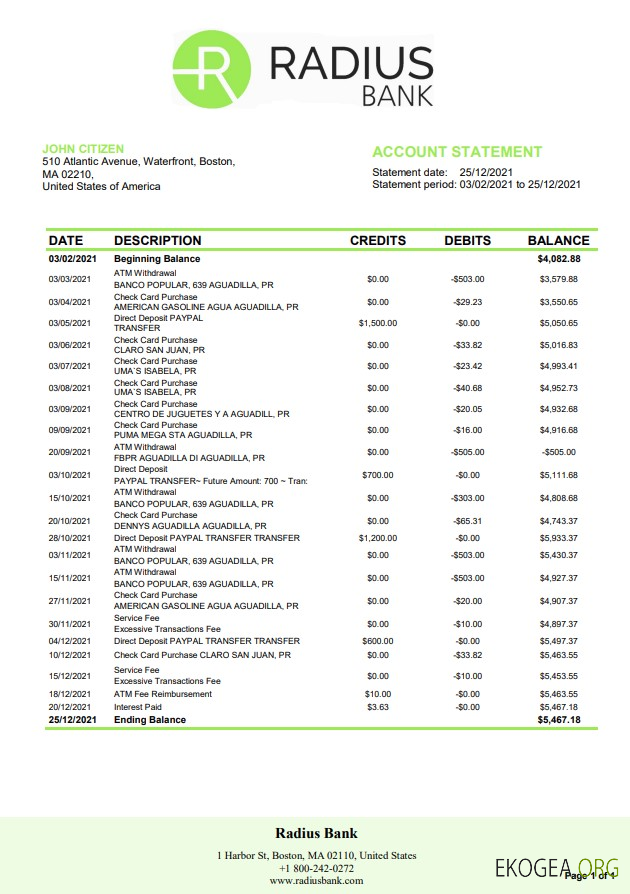 États Unis Massachusetts Radius Bank mot pdf
